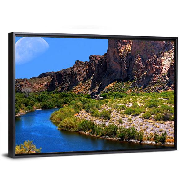 Salt River With Large Moon Canvas Wall Art-3 Horizontal-Gallery Wrap-25" x 16"-Tiaracle