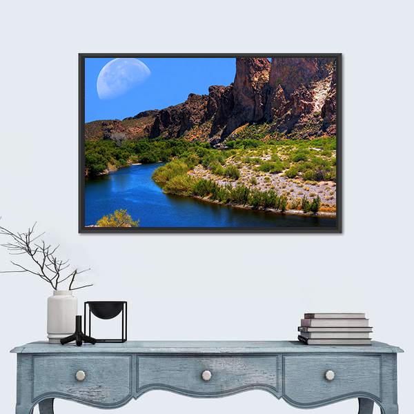 Salt River With Large Moon Canvas Wall Art-5 Horizontal-Gallery Wrap-22" x 12"-Tiaracle