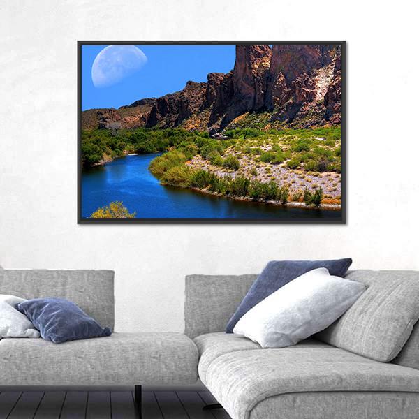 Salt River With Large Moon Canvas Wall Art-3 Horizontal-Gallery Wrap-25" x 16"-Tiaracle