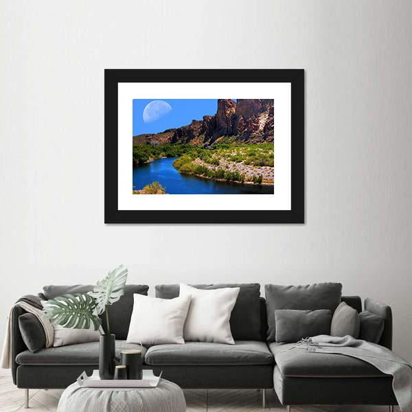 Salt River With Large Moon Canvas Wall Art-3 Horizontal-Gallery Wrap-25" x 16"-Tiaracle