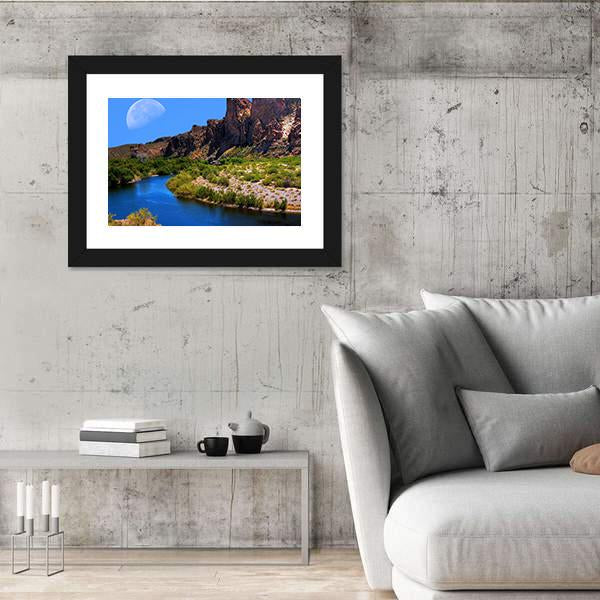 Salt River With Large Moon Canvas Wall Art-5 Horizontal-Gallery Wrap-22" x 12"-Tiaracle