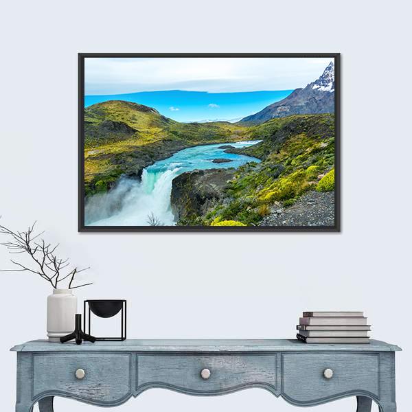 Salto Grande waterfall In Chile Canvas Wall Art-1 Piece-Floating Frame-24" x 16"-Tiaracle