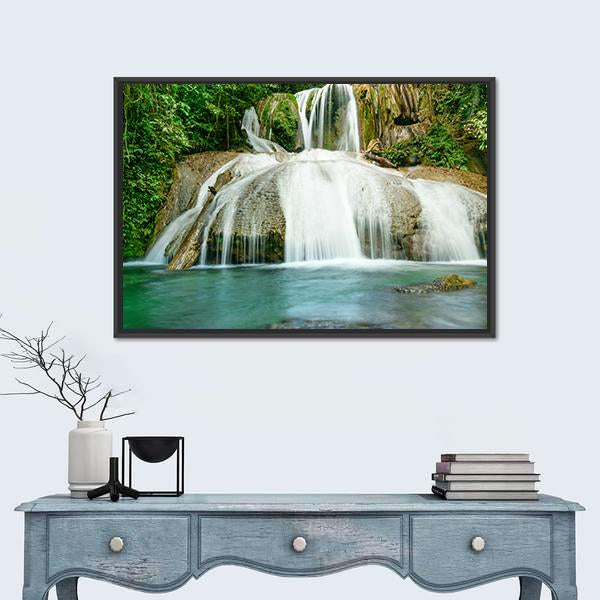 Saluopa Waterfall In Tentena Indonesia Canvas Wall Art-1 Piece-Floating Frame-36" x 24"-Tiaracle