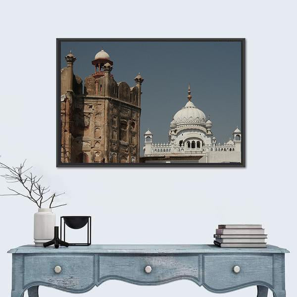 Samadhi Of Ranjit Singh And Lahore Fort Canvas Wall Art-1 Piece-Floating Frame-24" x 16"-Tiaracle