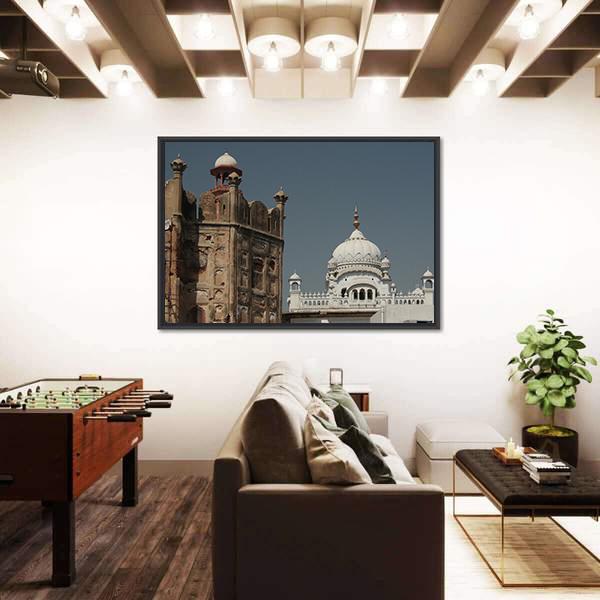 Samadhi Of Ranjit Singh And Lahore Fort Canvas Wall Art-1 Piece-Floating Frame-36" x 24"-Tiaracle