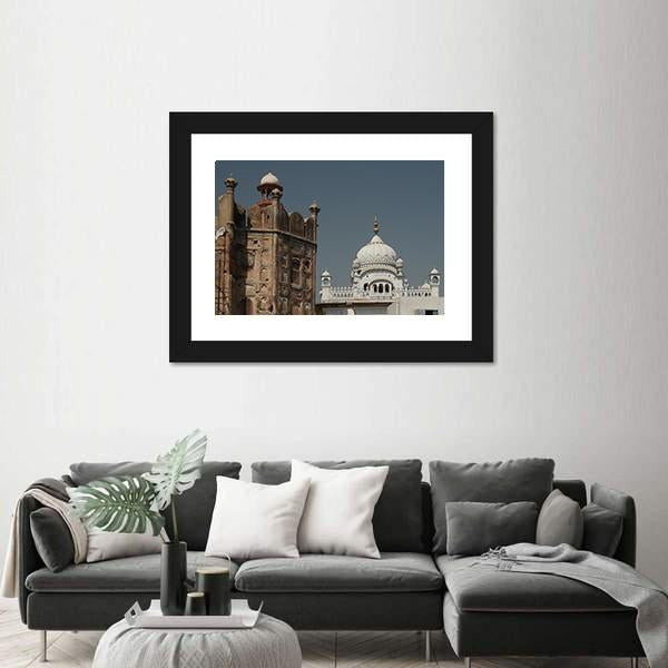 Samadhi Of Ranjit Singh And Lahore Fort Canvas Wall Art-1 Piece-Framed Print-30" x 20"-Tiaracle
