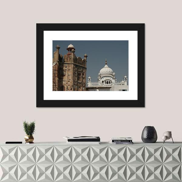 Samadhi Of Ranjit Singh And Lahore Fort Canvas Wall Art-1 Piece-Framed Print-36" x 24"-Tiaracle