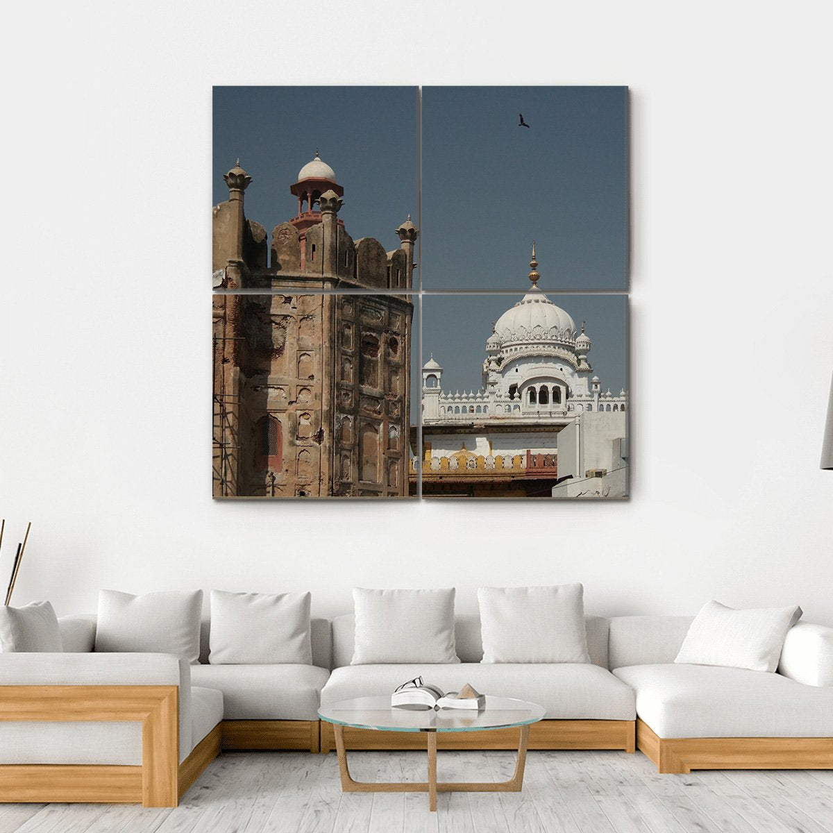 Samadhi Of Ranjit Singh And Lahore Fort Canvas Wall Art-4 Square-Gallery Wrap-17" x 17"-Tiaracle
