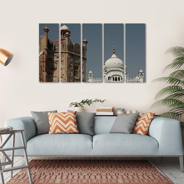 Samadhi Of Ranjit Singh And Lahore Fort Canvas Wall Art-5 Horizontal-Gallery Wrap-22" x 12"-Tiaracle