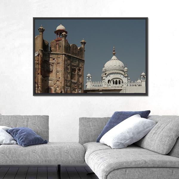 Samadhi Of Ranjit Singh And Lahore Fort Canvas Wall Art-3 Horizontal-Gallery Wrap-25" x 16"-Tiaracle
