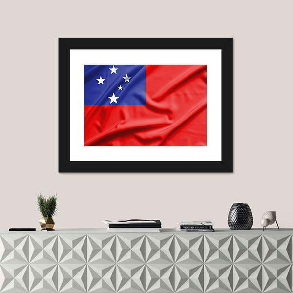 Samoa Flag On Silk Texture Canvas Wall Art-1 Piece-Framed Print-20" x 16"-Tiaracle
