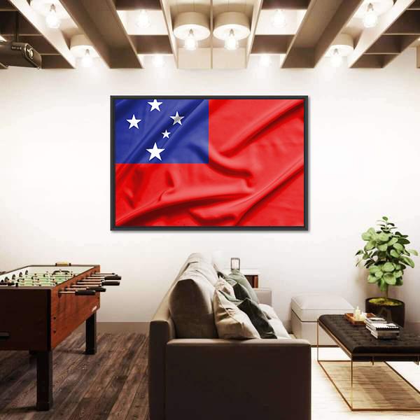 Samoa Flag On Silk Texture Canvas Wall Art-5 Horizontal-Gallery Wrap-22" x 12"-Tiaracle