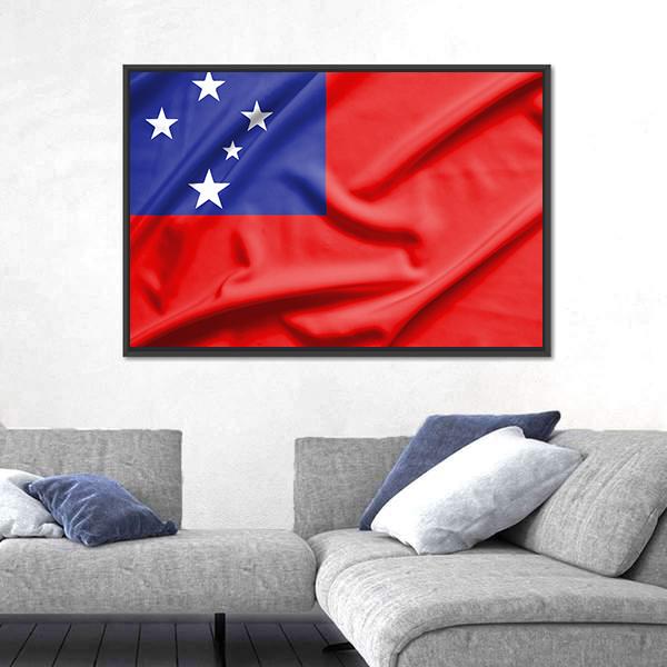 Samoa Flag On Silk Texture Canvas Wall Art-5 Horizontal-Gallery Wrap-22" x 12"-Tiaracle