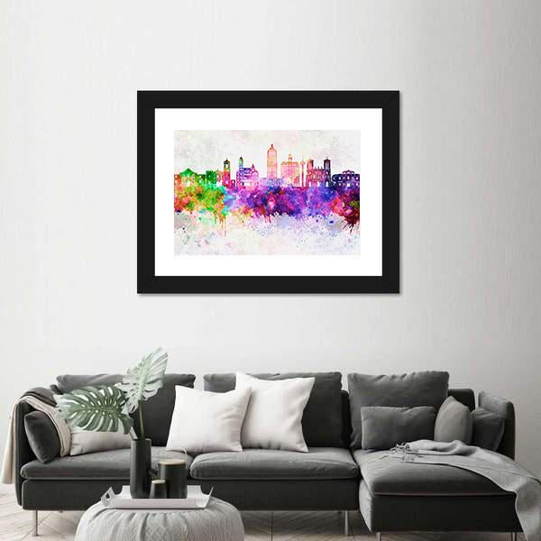 San Antonio Skyline In Watercolor Abstract Canvas Wall Art-1 Piece-Framed Print-20" x 16"-Tiaracle