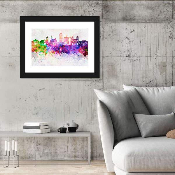 San Antonio Skyline In Watercolor Abstract Canvas Wall Art-3 Horizontal-Gallery Wrap-25" x 16"-Tiaracle