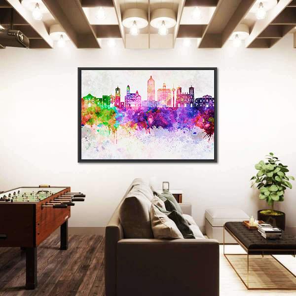 San Antonio Skyline In Watercolor Abstract Canvas Wall Art-3 Horizontal-Gallery Wrap-25" x 16"-Tiaracle