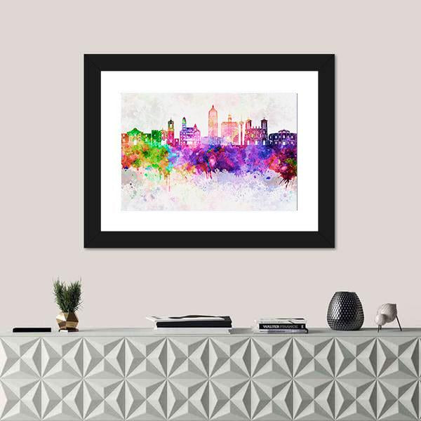 San Antonio Skyline In Watercolor Abstract Canvas Wall Art-3 Horizontal-Gallery Wrap-25" x 16"-Tiaracle