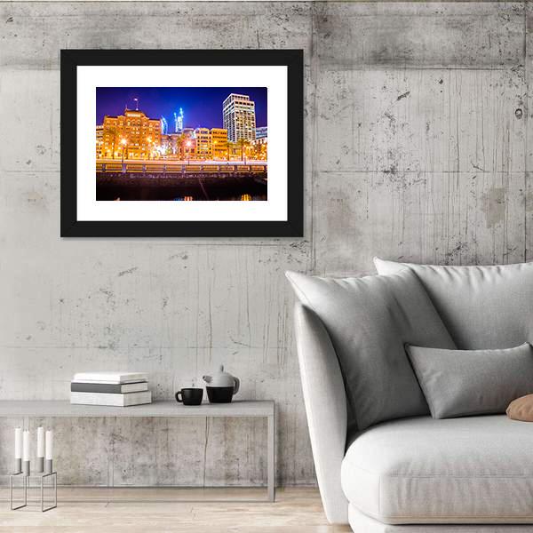 San Francisco Downtown City Skyline At Night Canvas Wall Art-3 Horizontal-Gallery Wrap-25" x 16"-Tiaracle