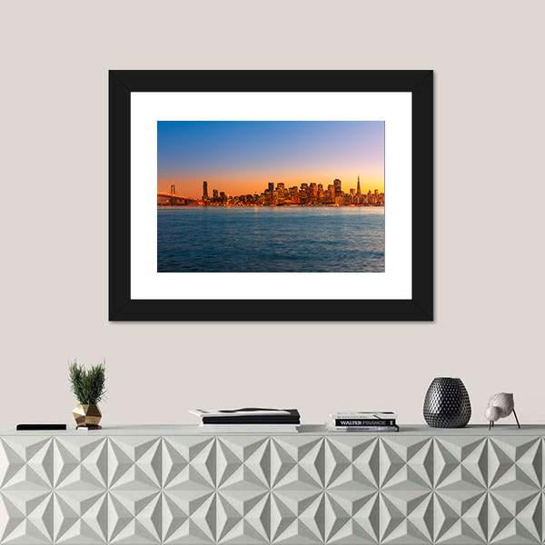 San Francisco Sunset Skyline In California Canvas Wall Art-1 Piece-Framed Print-20" x 16"-Tiaracle