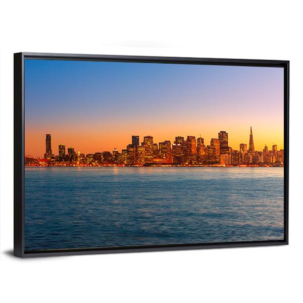 San Francisco Sunset Skyline In California Canvas Wall Art-3 Horizontal-Gallery Wrap-25" x 16"-Tiaracle