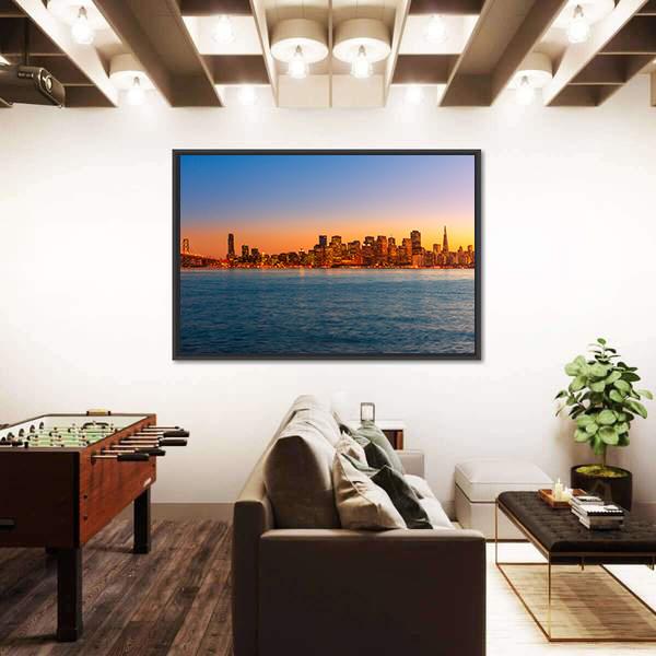 San Francisco Sunset Skyline In California Canvas Wall Art-3 Horizontal-Gallery Wrap-25" x 16"-Tiaracle