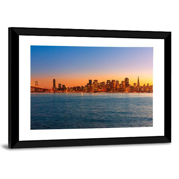 San Francisco Sunset Skyline In California Canvas Wall Art-3 Horizontal-Gallery Wrap-25" x 16"-Tiaracle