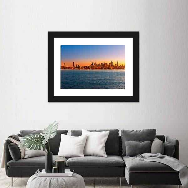 San Francisco Sunset Skyline In California Canvas Wall Art-3 Horizontal-Gallery Wrap-25" x 16"-Tiaracle