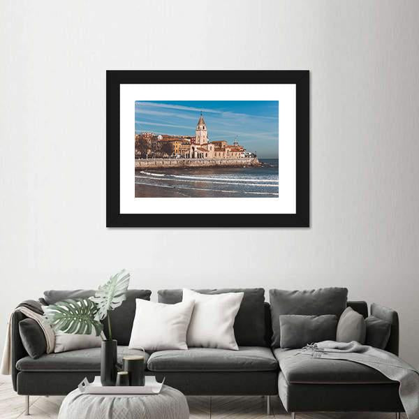 San Lorenzo Ocean Beach And San Pedro Church Canvas Wall Art-1 Piece-Framed Print-20" x 16"-Tiaracle