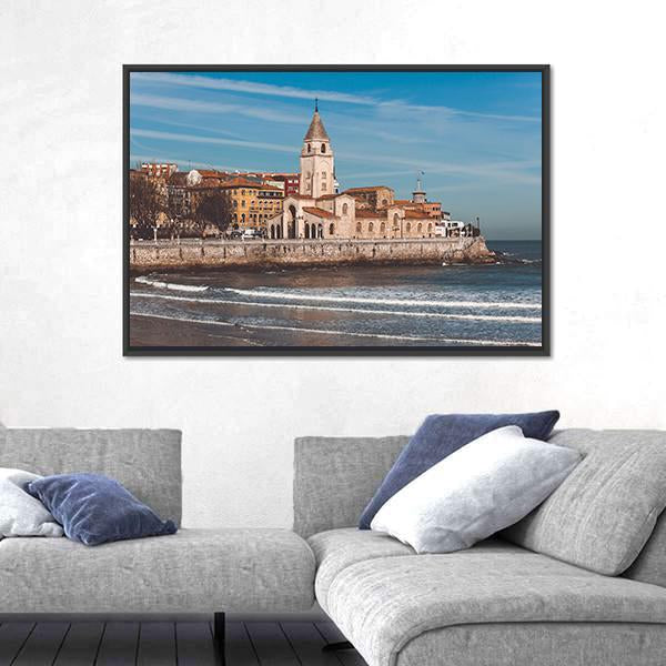 San Lorenzo Ocean Beach And San Pedro Church Canvas Wall Art-5 Horizontal-Gallery Wrap-22" x 12"-Tiaracle