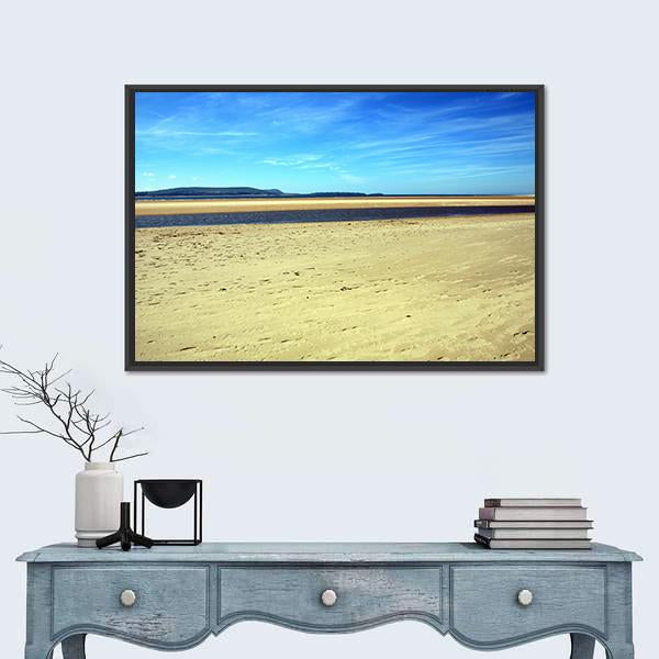Sand Beach At Burry Port Canvas Wall Art-1 Piece-Floating Frame-24" x 16"-Tiaracle