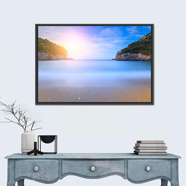 Sand Beach In Close Bay Canvas Wall Art-1 Piece-Floating Frame-24" x 16"-Tiaracle