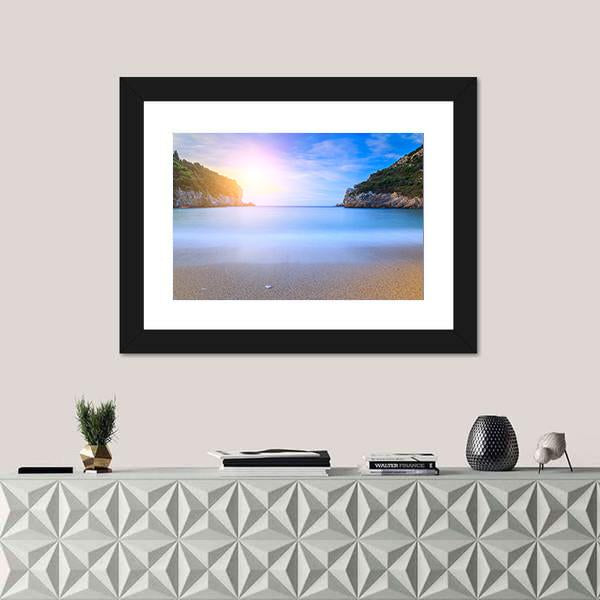 Sand Beach In Close Bay Canvas Wall Art-1 Piece-Framed Print-20" x 16"-Tiaracle
