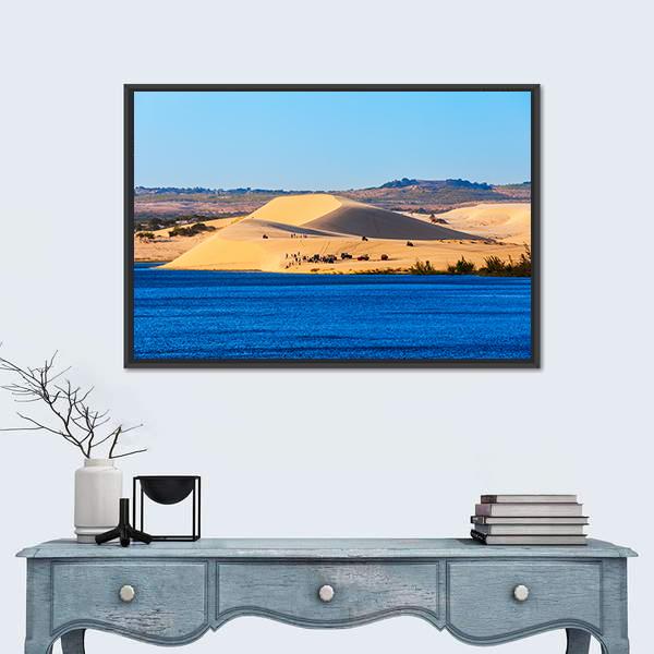 Sand Dunes On Sunset Near Lake In Vietnam Canvas Wall Art-1 Piece-Floating Frame-24" x 16"-Tiaracle