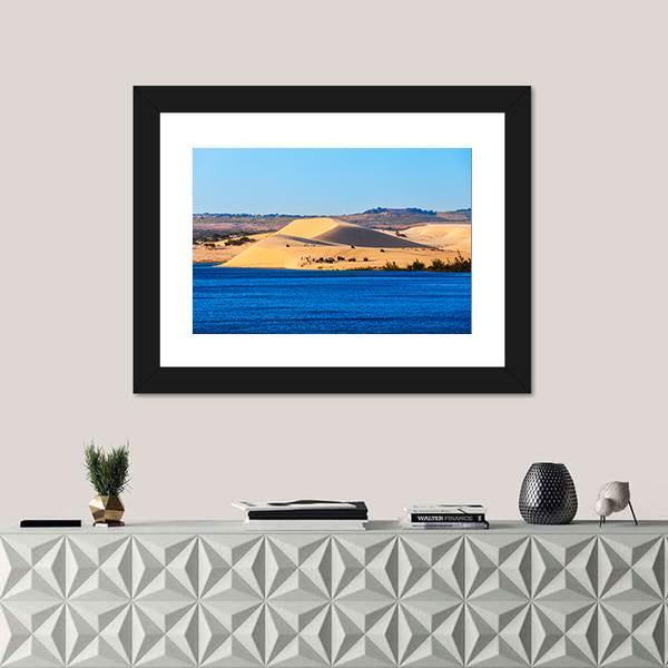 Sand Dunes On Sunset Near Lake In Vietnam Canvas Wall Art-1 Piece-Framed Print-20" x 16"-Tiaracle