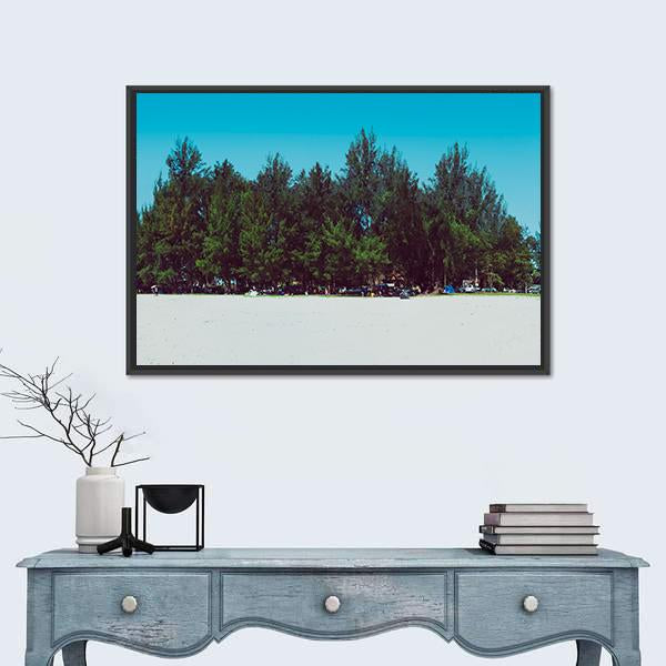 Sand Dunes With Trees And Sepang Beach Canvas Wall Art-1 Piece-Floating Frame-24" x 16"-Tiaracle