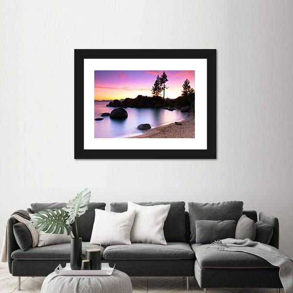 Sand Harbor Beach In Lake Tahoe Canvas Wall Art-1 Piece-Framed Print-30" x 20"-Tiaracle