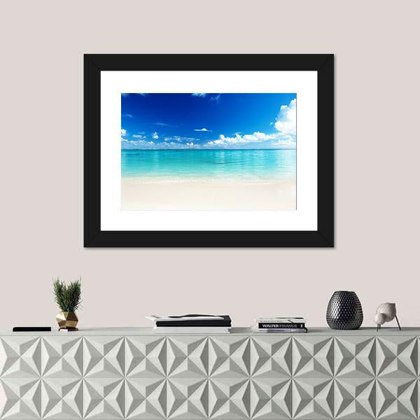 Sand Of Beach And Caribbean Sea Canvas Wall Art-1 Piece-Framed Print-20" x 16"-Tiaracle