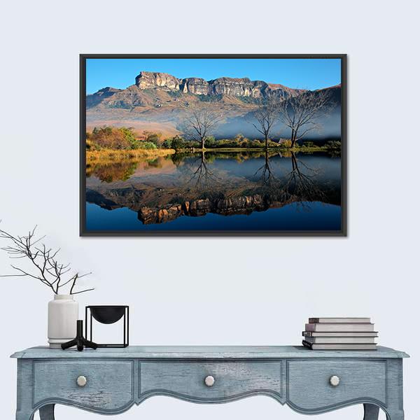 Sandstone Mountains With Reflection In Water Canvas Wall Art-1 Piece-Floating Frame-24" x 16"-Tiaracle
