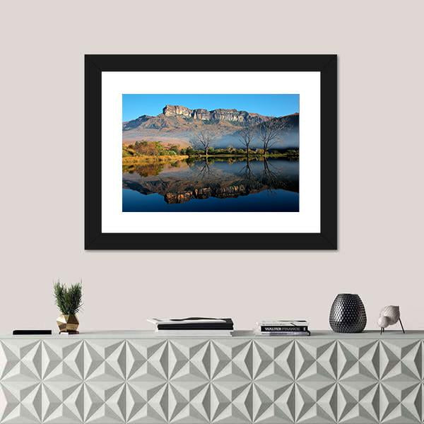Sandstone Mountains With Reflection In Water Canvas Wall Art-1 Piece-Framed Print-20" x 16"-Tiaracle