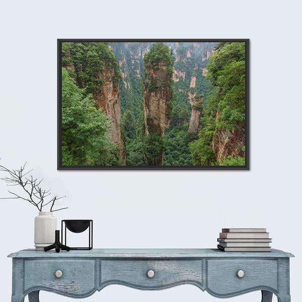Sandstone Pillar Of Zhangjiajie Canvas Wall Art-1 Piece-Floating Frame-24" x 16"-Tiaracle
