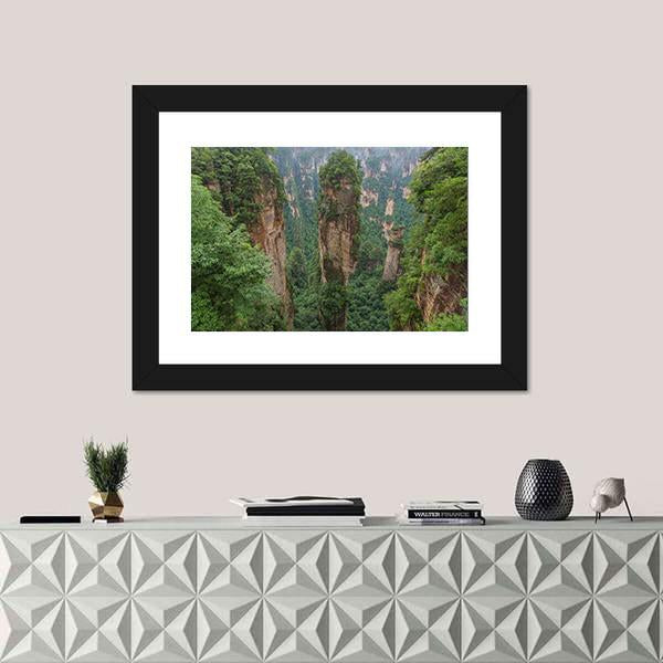 Sandstone Pillar Of Zhangjiajie Canvas Wall Art-1 Piece-Framed Print-20" x 16"-Tiaracle