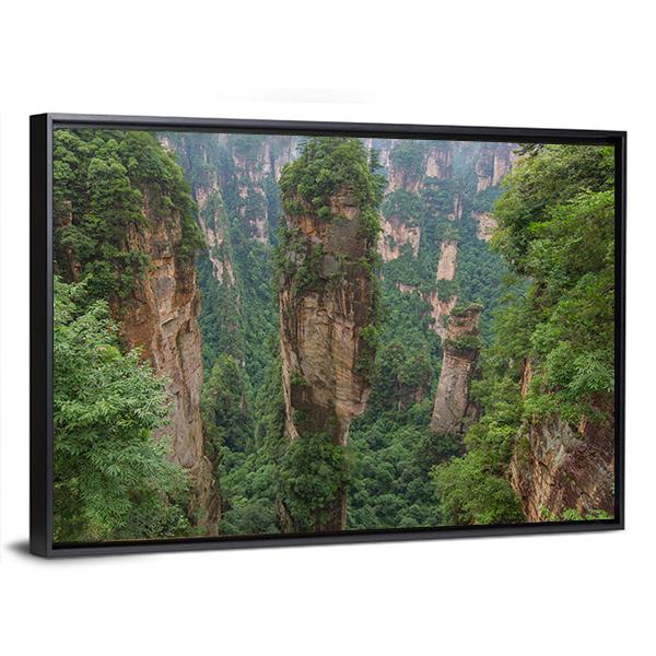 Sandstone Pillar Of Zhangjiajie Canvas Wall Art-3 Horizontal-Gallery Wrap-25" x 16"-Tiaracle