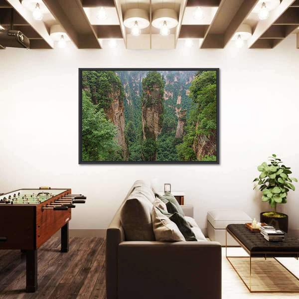 Sandstone Pillar Of Zhangjiajie Canvas Wall Art-3 Horizontal-Gallery Wrap-25" x 16"-Tiaracle