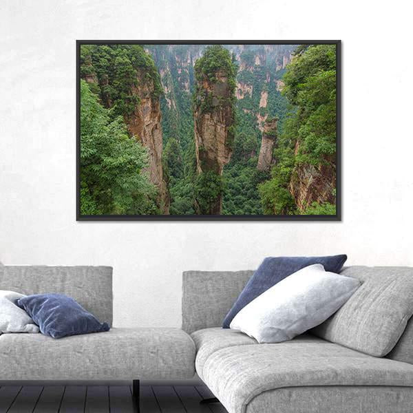 Sandstone Pillar Of Zhangjiajie Canvas Wall Art-3 Horizontal-Gallery Wrap-25" x 16"-Tiaracle