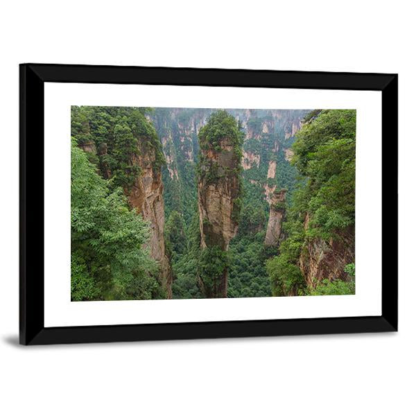 Sandstone Pillar Of Zhangjiajie Canvas Wall Art-3 Horizontal-Gallery Wrap-25" x 16"-Tiaracle