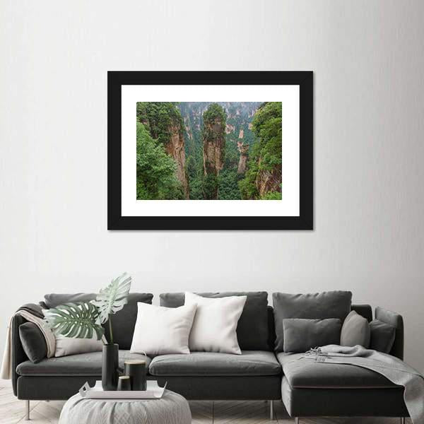 Sandstone Pillar Of Zhangjiajie Canvas Wall Art-3 Horizontal-Gallery Wrap-25" x 16"-Tiaracle