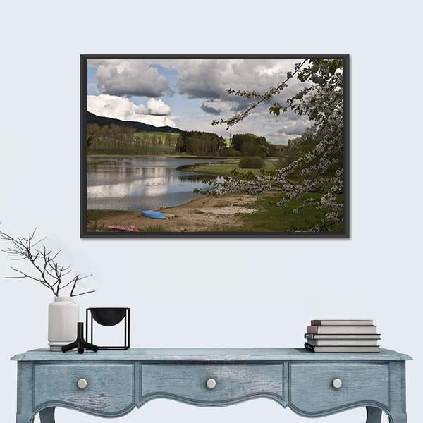 Sandy Beach And River Vltava Canvas Wall Art-1 Piece-Floating Frame-24" x 16"-Tiaracle