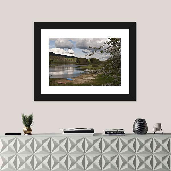 Sandy Beach And River Vltava Canvas Wall Art-1 Piece-Framed Print-20" x 16"-Tiaracle