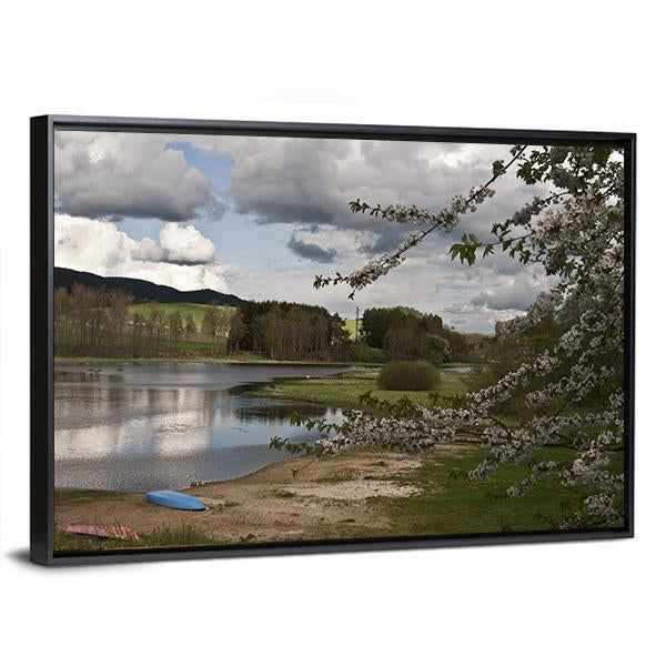 Sandy Beach And River Vltava Canvas Wall Art-3 Horizontal-Gallery Wrap-25" x 16"-Tiaracle