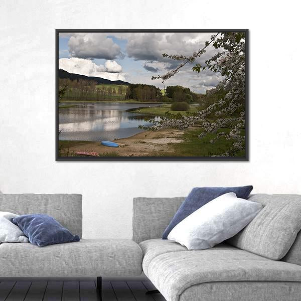 Sandy Beach And River Vltava Canvas Wall Art-3 Horizontal-Gallery Wrap-25" x 16"-Tiaracle
